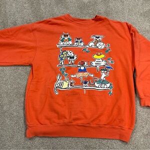 Vintage 90s Marci Lipman Orange Graphic Sweatshirt with Cat Design